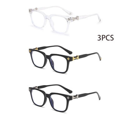 3-Piece Square Blue Light Glasses - Unisex Black & Clear Frame Computer Eyewear