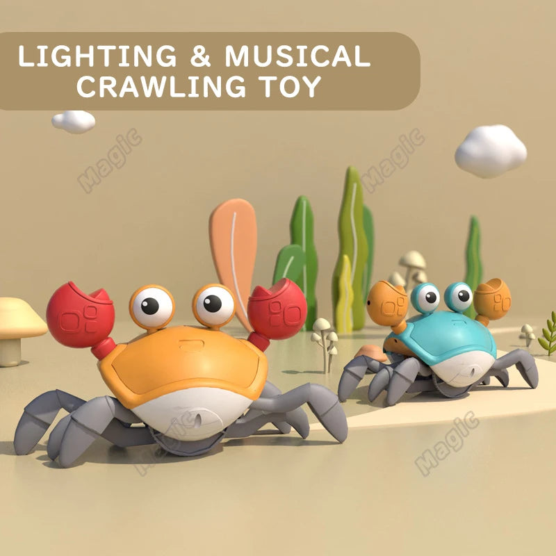 Kids Induction Crab & Octopus Crawling Toy – Electronic Musical Pets, Toddler Moving Toy that Avoids Obstacles, Party Gift