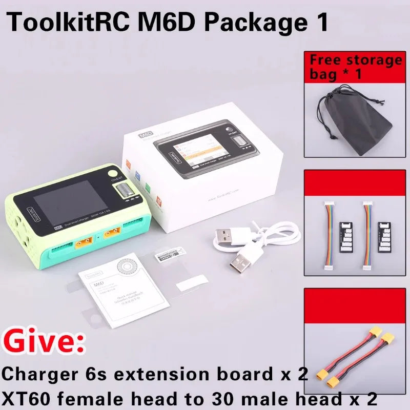 ToolkitRC M6D 500W Smart Charger - 15A Dual DC Charger & Discharger for 1-6S LiPo, LiHV, Li-Ion, NiMH & Pb Batteries