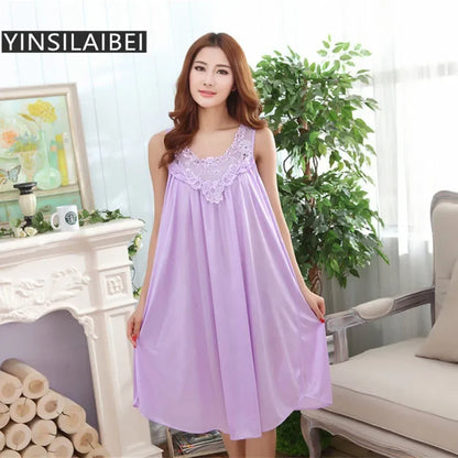 YINSILAIBEI Satin Nightgown - Plus Size Ice Silk Sleepwear Dress for Women