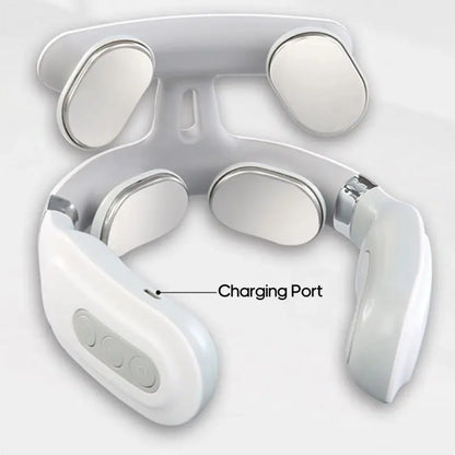 4-Head Cervical Massager - USB Charging Neck Massager with Strength Adjustment, Intelligent Voice Control, Heating Function in White