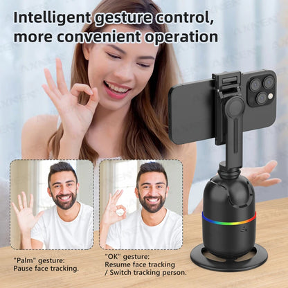 Smart Auto Face Tracking AI Gimbal – 360° Desktop Vlog Stabilizer for Smartphone & Action Camera (Tripod Optional)