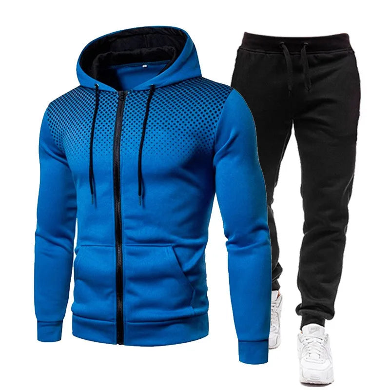 Men's Fleece Tracksuit Set – Solid Color Zip-Up Hoodie & Joggers | 2023 Fall/Winter Casual Sportswear