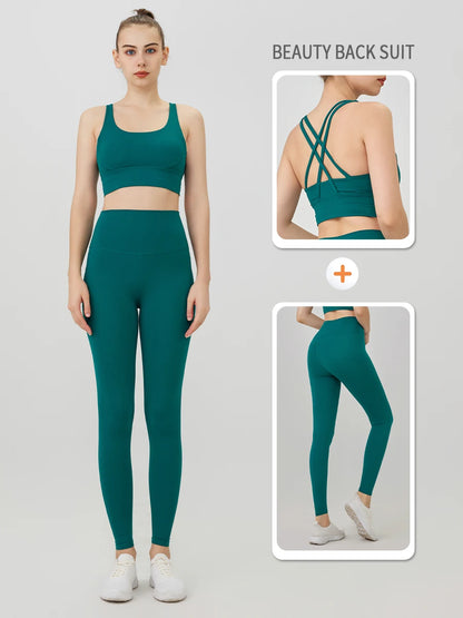 2-Piece Women’s Yoga Tracksuit – Pilates Fitness Set with Push-Up Sports Bra & Leggings for Gym Workout