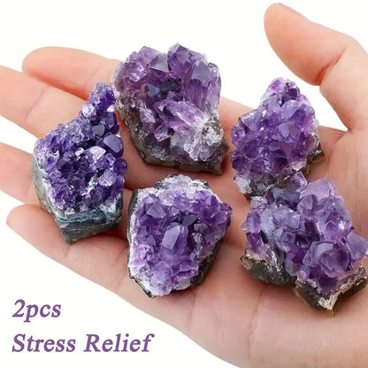 2PCS Natural Amethyst Healing Crystals — Energy Stones for Spiritual Treatment & Home Decoration