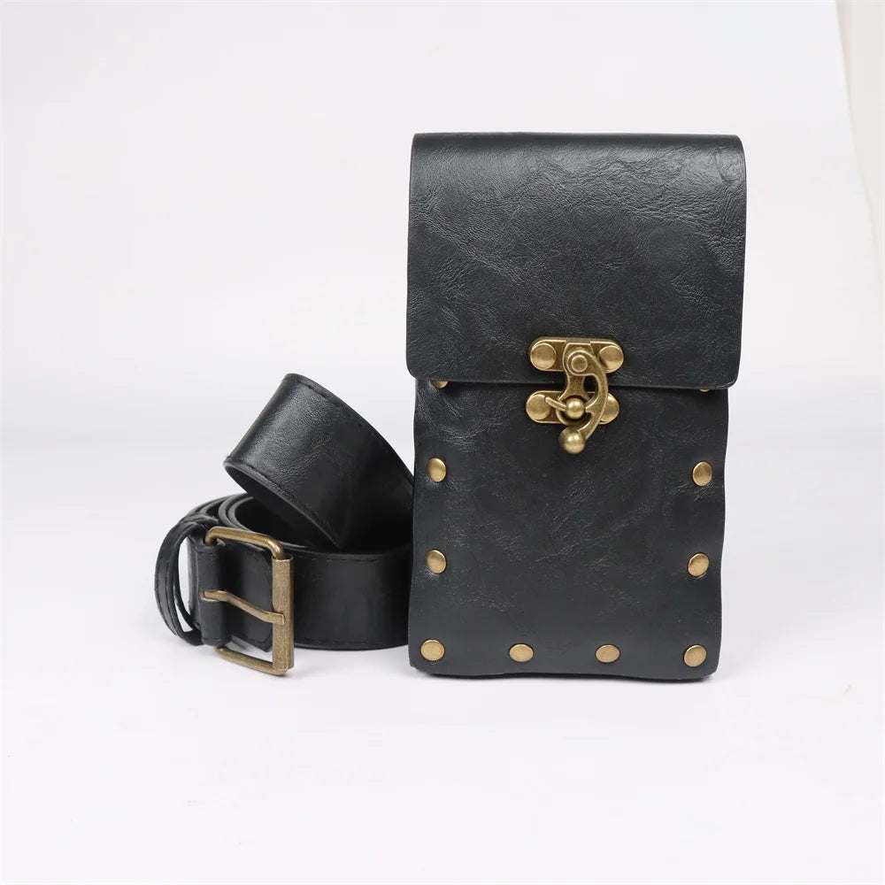 Medieval Cosplay Leather Belt Set – Copper Coin Waist Bag for Renaissance Dress, Steampunk Role-Playing & Halloween Costume