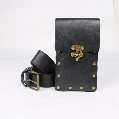 Medieval Cosplay Leather Belt Set – Copper Coin Waist Bag for Renaissance Dress, Steampunk Role-Playing & Halloween Costume