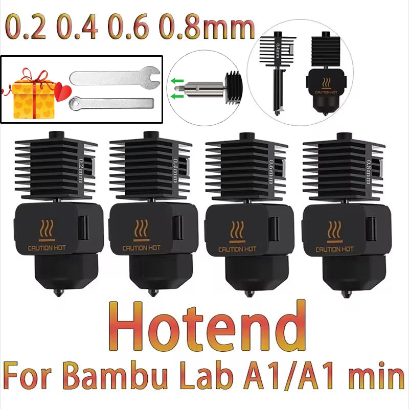 Hotend Kit for Bambu Lab A1 Mini 3D Printer – Hardened Steel Nozzle 0.2/0.4/0.6/0.8mm Assembly