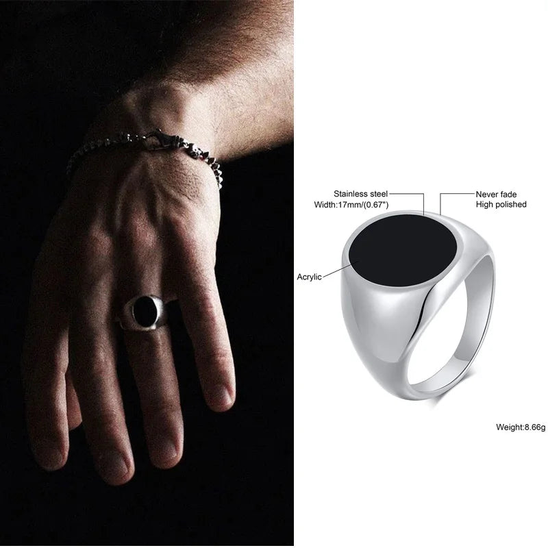 Punk Vintage Ethnic Rings for Men – Retro Viking Knot Rune, Black Geometric Square Stone Signet Jewelry