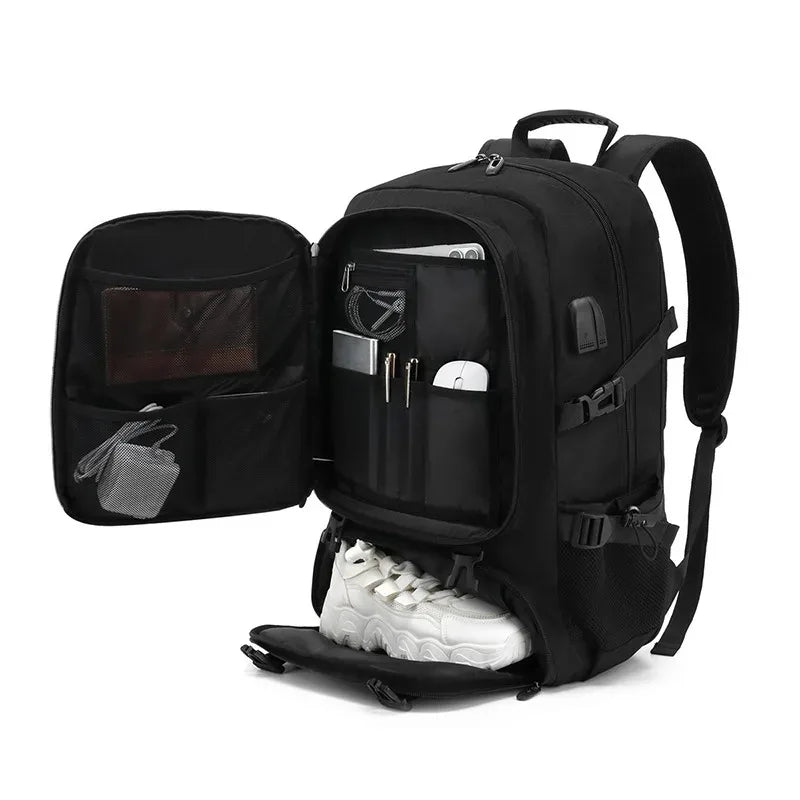 50L/80L Large Travel Backpack for Men – Waterproof Outdoor Sports & Business Bag with Separate Shoe Compartment, Black Storage Backpack