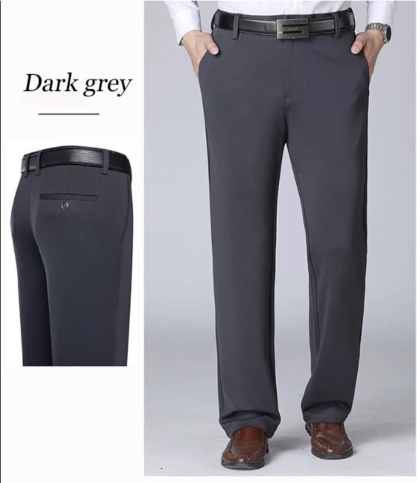 Men's Summer Trousers – Thin Business Casual Elastic Loose Fit Straight Pants | Classic Solid Color