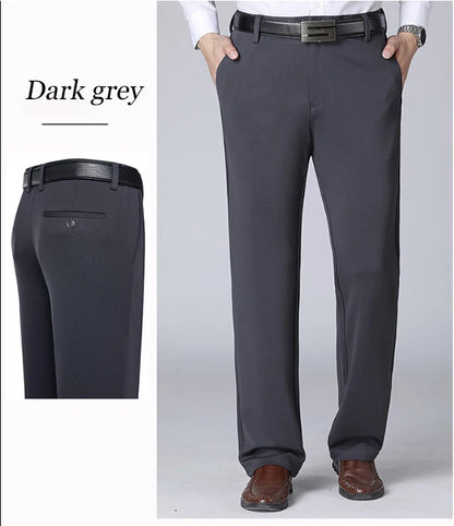 Men's Summer Trousers – Thin Business Casual Elastic Loose Fit Straight Pants | Classic Solid Color