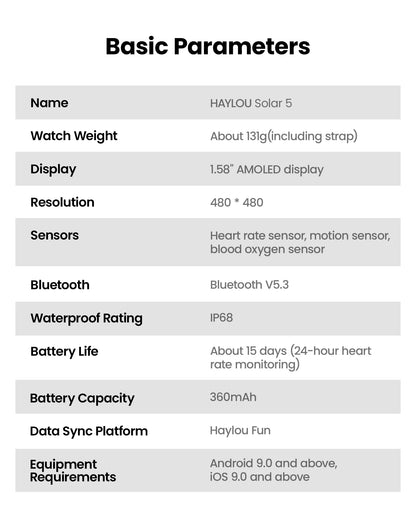 HAYLOU Solar 5 Smartwatch — 1.58" AMOLED, Voice Calling, 24H Health & Sports Tracker for Men