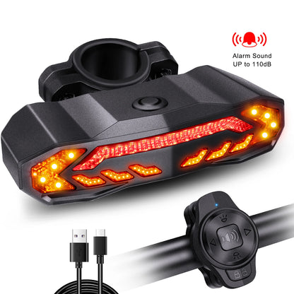 Wireless Bicycle Tail Light with Turn Signal & Anti-Theft Alarm – USB Rechargeable, IP65 Waterproof Brake Sensor Bike Light with Bracket