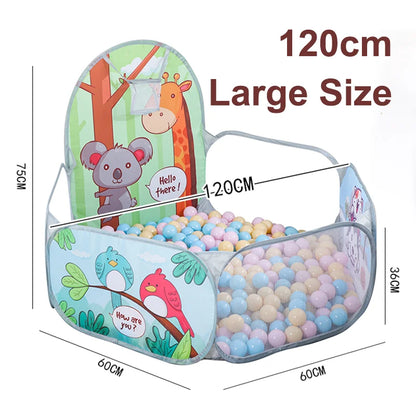 120cm Kids Cartoon Ball Pit Playpen with Basketball Hoop - Portable Foldable Baby Playground Tent for Indoor and Outdoor Play