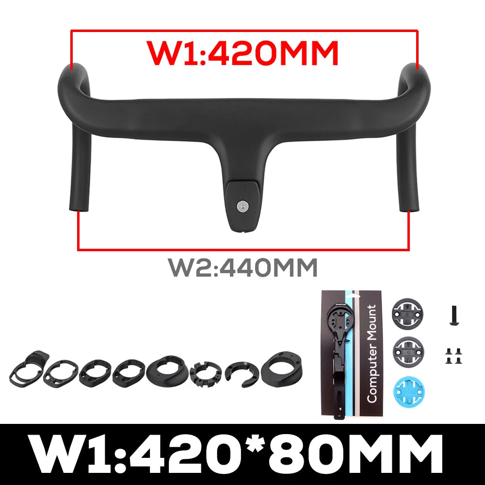 ULLICYC T1 Carbon Fiber Road Bike Handlebar - Integrated Internal Cable Routing Cockpit with Mount Spacers 360–380mm