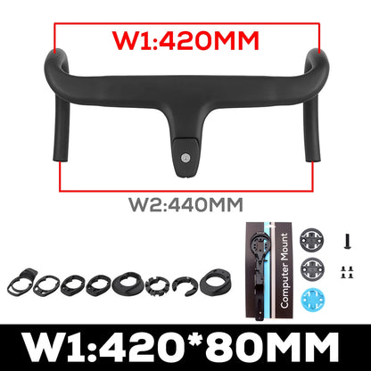 ULLICYC T1 Carbon Fiber Road Bike Handlebar - Integrated Internal Cable Routing Cockpit with Mount Spacers 360–380mm