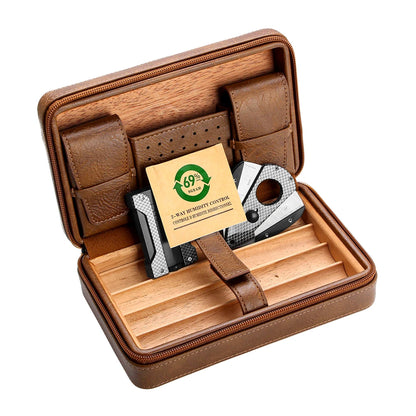 GALINER Cigar Humidor Box – Travel Leather Case with Cedar Wood Lining, Includes or Excludes Lighter, Cigar Cutter & Humidity Control Pack