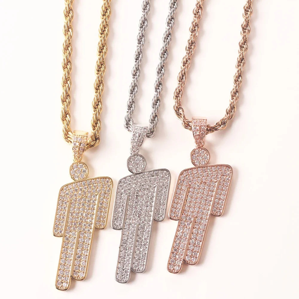 Hip Hop Stainless Steel Round Head Zircon Pendant Necklace for Couples – Skew Head Chaoren Fashion Jewelry Necklace