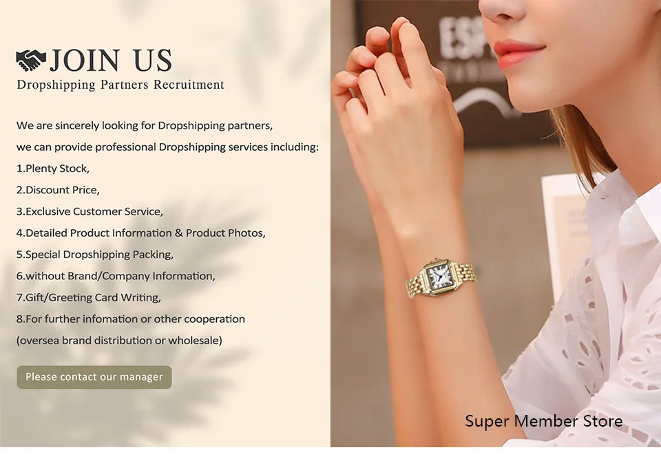 Luxury Women's Square Quartz Watch – Gold-Plated Stainless Steel Business Timepiece
