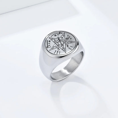 Jewish Tetragrammaton Pentagram Ring – Stainless Steel Hebrew Pentacle Amulet for Men, Witchcraft Power & Protection Jewelry