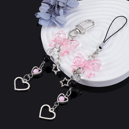 Y2K Bow Heart Star Phone Charm - Kawaii Goth Keychain Pendant for Bags & Cute Accessories