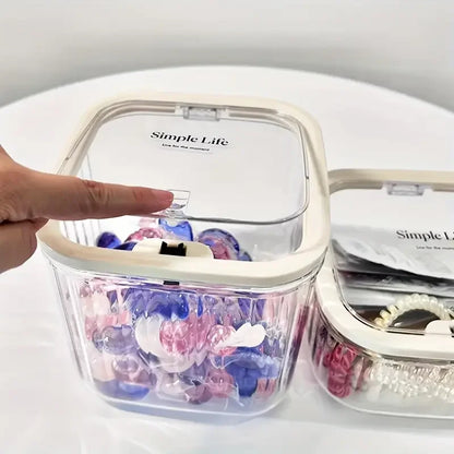 Transparent Mini Desktop Storage Box — Waterproof Pop-Up Cover Organizer for Laundry Detergent, Beads, Powder, Kitchen and Dining Table