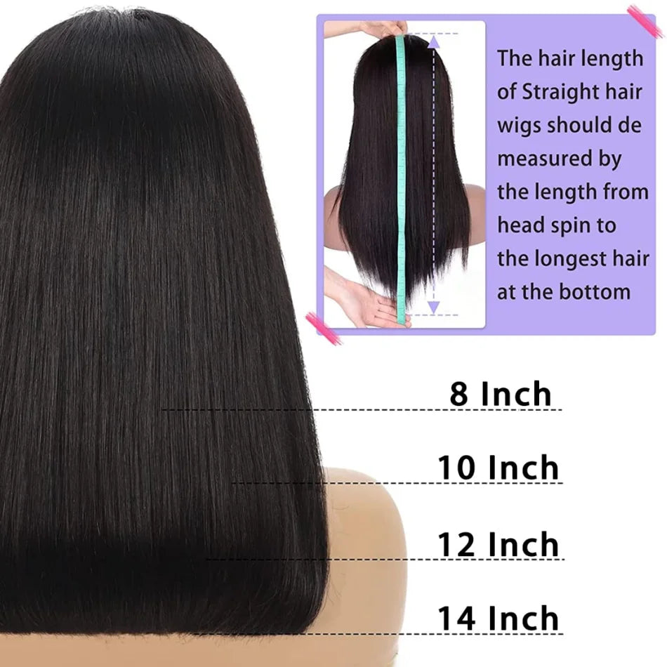 Bob Wigs 13x6 Lace Front Human Hair — 220 Density Short Straight Brazilian Closure HD Transparent Lace Frontal for Women