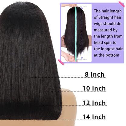 Bob Wigs 13x6 Lace Front Human Hair — 220 Density Short Straight Brazilian Closure HD Transparent Lace Frontal for Women