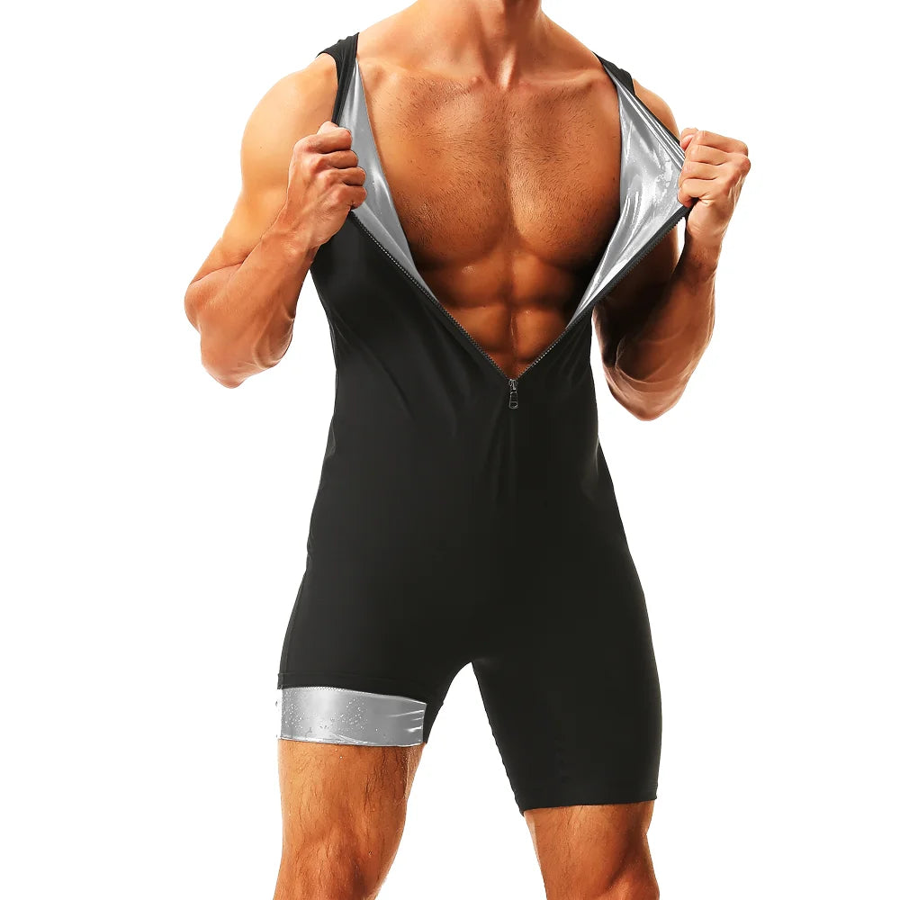 Men’s Sauna Sweat Bodysuit - Thermal Waist Trainer Body Shaper for Gym Fitness, Belly Control and Slimming Support