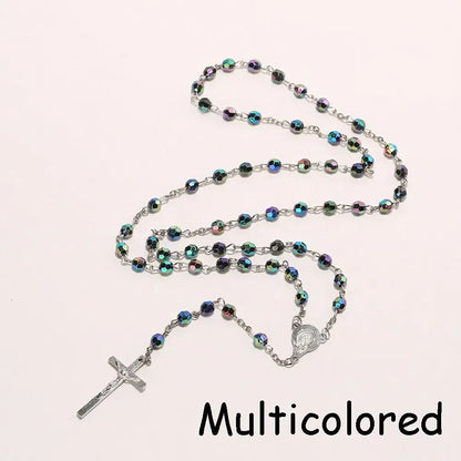 Vintage Crucifix Cross Necklace – Jesus Rosary Beads Chain with Virgin Mary Pendant Religious Jewelry Charm for Men & Women