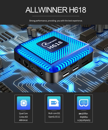 New H618 T95 Max Android 14 Smart TV Box - 8GB RAM, 128GB/64GB Storage, Double WiFi 2.4G & 5.8G, 6K 3D, Voice Assistant Media Player