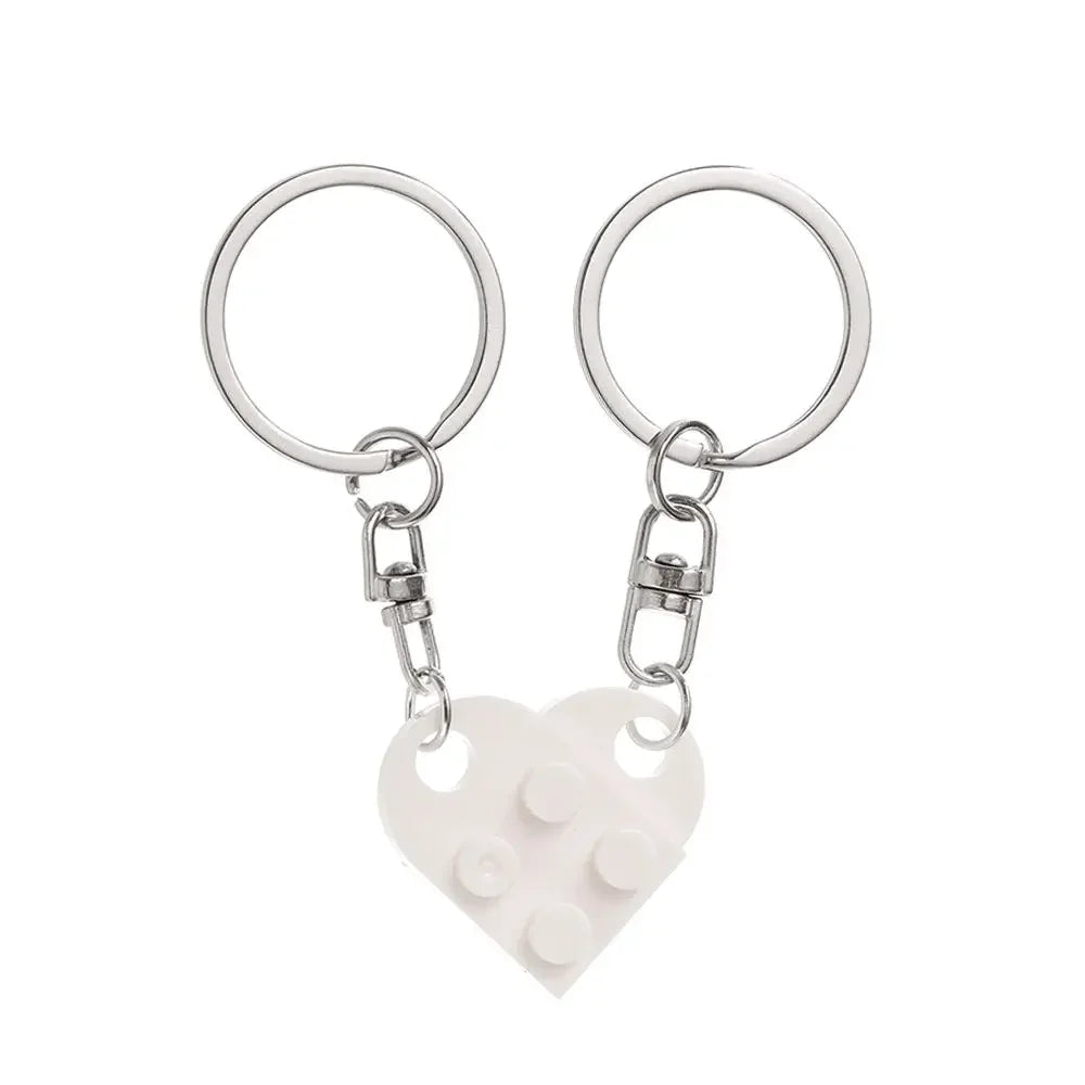 Love Heart Building Block Keychains - Matching Couple and Friendship Key Rings, Separable Brick Heart Gift