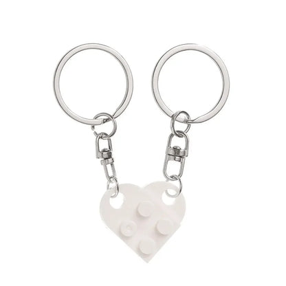 Love Heart Building Block Keychains - Matching Couple and Friendship Key Rings, Separable Brick Heart Gift