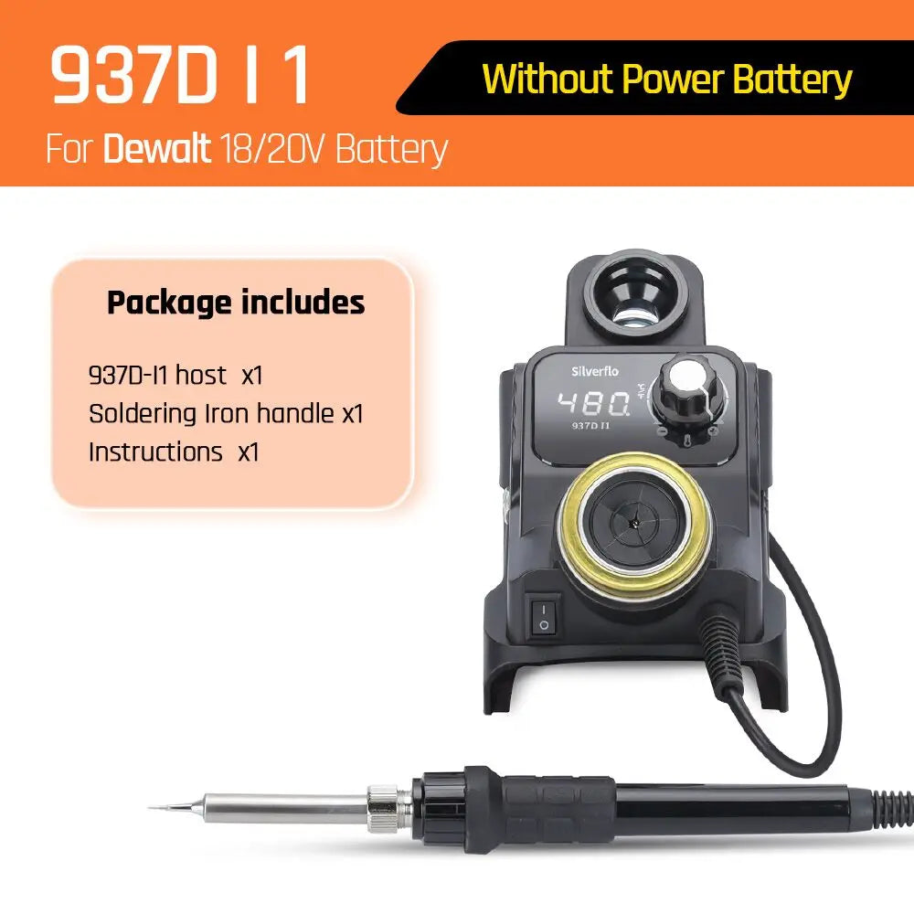 Silverflo 937D-I Cordless Soldering Station – Solder Iron with Sleep Mode, Compatible with DEWALT, Milwaukee, MAKITA 18/20V Batteries