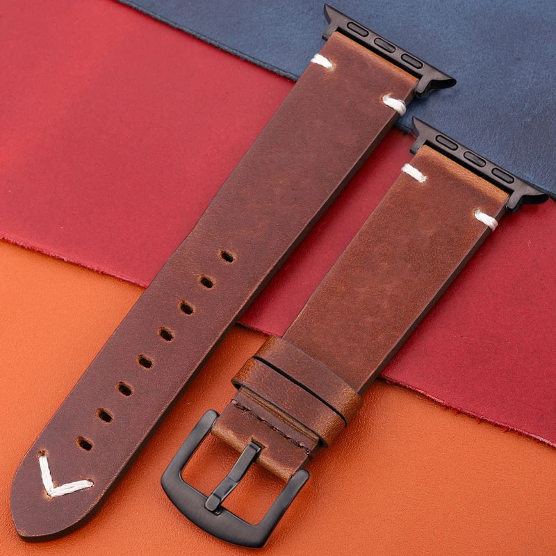 Genuine Leather Apple Watch Strap – Compatible with Series 7, 6, 5, 4, SE (40mm–49mm) for Men & Women