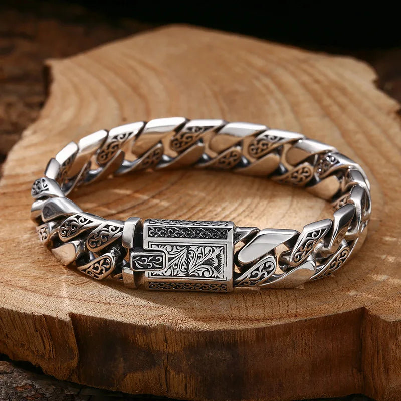 S925 Sterling Silver Vine Garland Bracelet - Retro Punk Tank Style Jewelry Gift