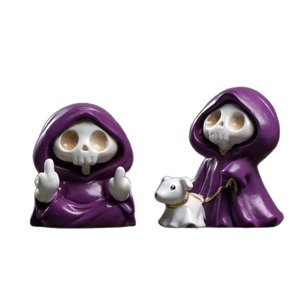 Grim Reaper Resin Figurine – Purple Cloak Ghost Statue for Halloween Home Decor, Party Gift, and Gothic Collectible, 1PC