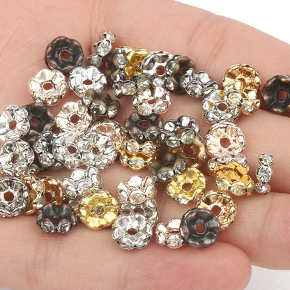 50PCS Rhinestone Spacer Beads Set – Multi-Color Crystal Rondelle Metal Beads for DIY Jewelry & Bracelet Making