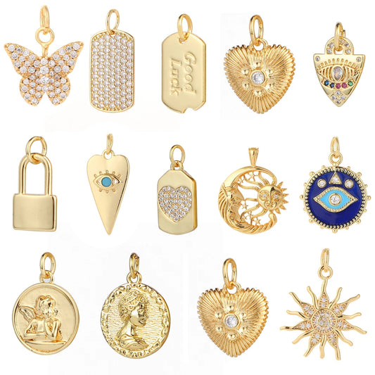 Gold Color Heart, Eye & Star Charms for Jewelry Making – DIY Angel Evil Eye Pendants for Earrings & Necklaces