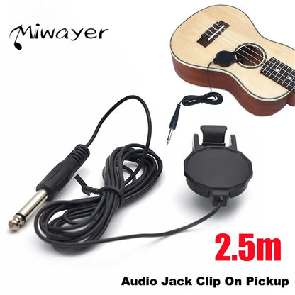 Clip-On Audio Jack Pickup – 2.5M Sound Transducer for Acoustic Guitar, Mandolin, Bouzouki, Violin, Banjo & Ukulele