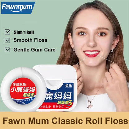 Fawnmum 50m Mint Dental Floss Spool – Free Cutting Interdental Cleaning Wire for Fresh Breath & Oral Care