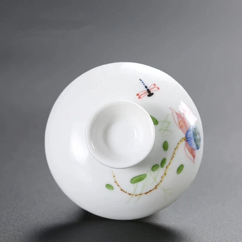 Ceramic Sancai Tea Bowl with Lid – Blue & White Porcelain Cover for Kungfu Tea Set Household Accessories