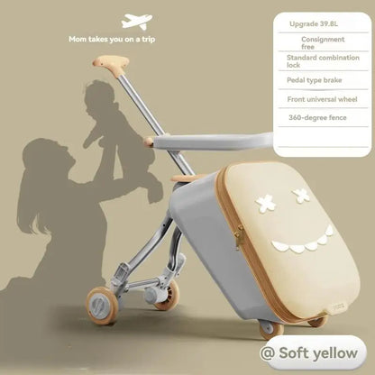Cartoon Children's Ride-On Trunk — 20-Inch Foldable Baby Travel Box & Rideable Car Bag