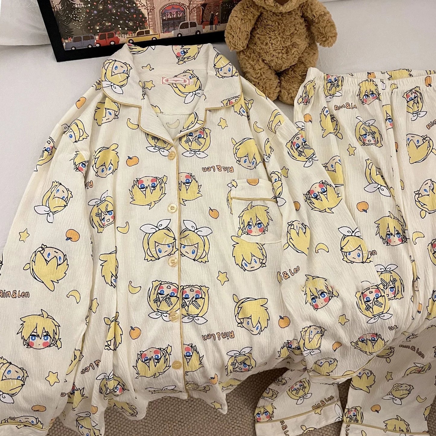Kagamine Rin & Len Anime Pajamas — Long Sleeve Costume for Girls, 35-65Kg, Cosplay Sleepwear