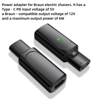 Hobo 12V USB-C Shaver Charger Adapter - Charging Converter for Braun Series 1, 3, 5, 6, 7, 9 & XT5 Electric Razors, Cable Excluded