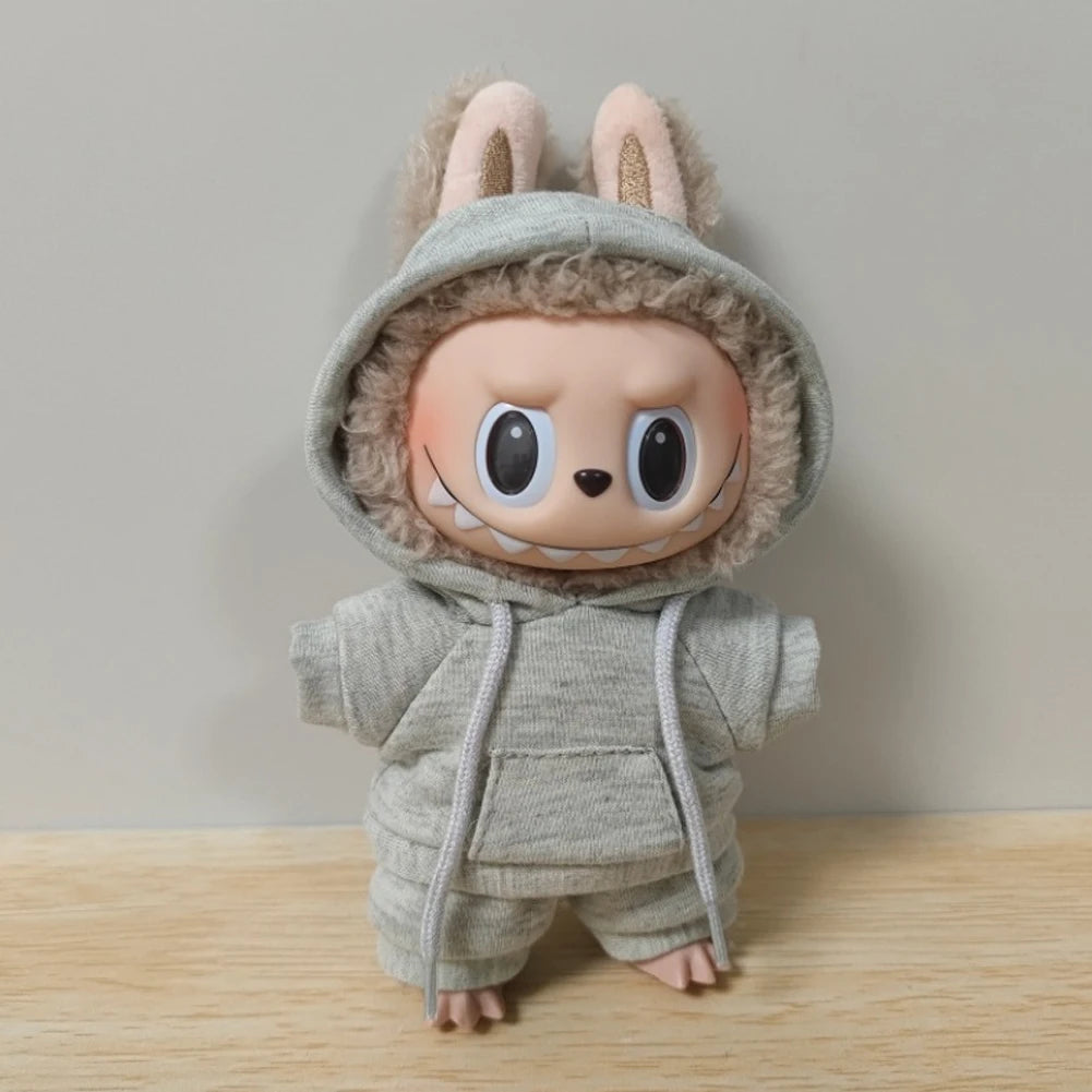 Labubu Casual Sweatsuit Set for 15/17cm Dolls — Comfy Doll Clothes with Ribbed Hem Details