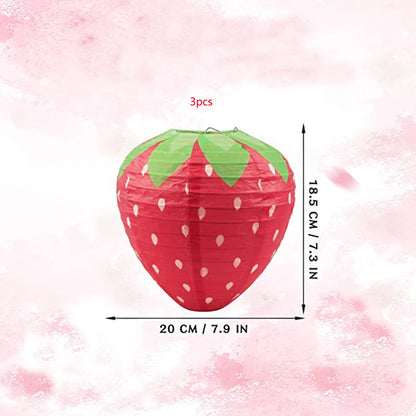 Strawberry Paper Lanterns - 3PCS 20CM Cute Fruit Theme Decorations for Birthday Parties & Baby Showers