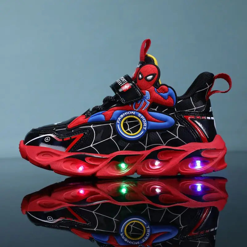 Disney Boys LED Shoes – Cartoon Sports Sneakers with Non-Slip Leather, Size 25-35, Perfect for Running