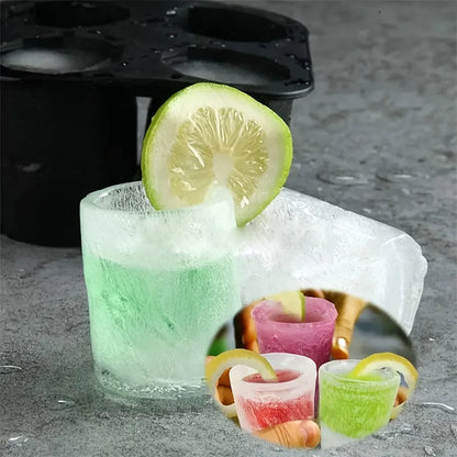 Silicone 4-Hole Ice Cube Mold – Round Press Ice Block Maker for Whiskey, Beer, and Bar Kitchen Use